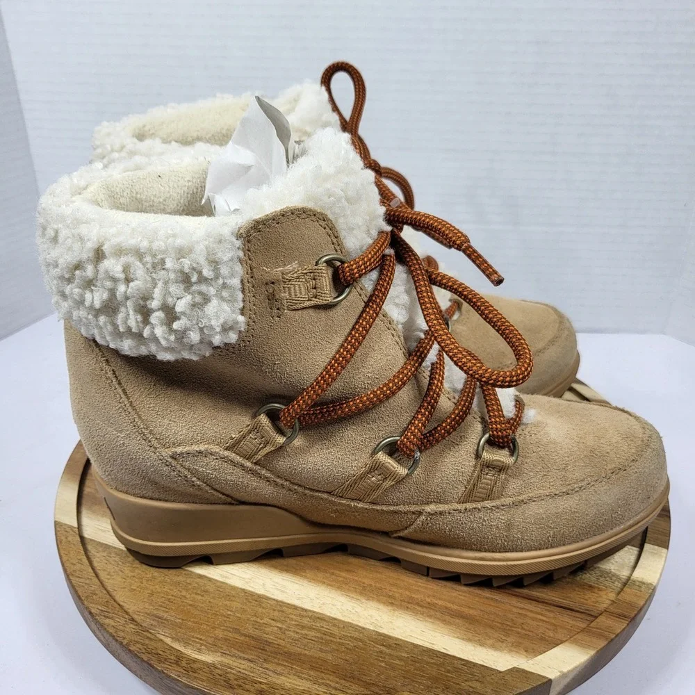 SOREL Women's Evie Cozy Lace Bootie Waterproof Tawny Buff‎ Wedge Size 7